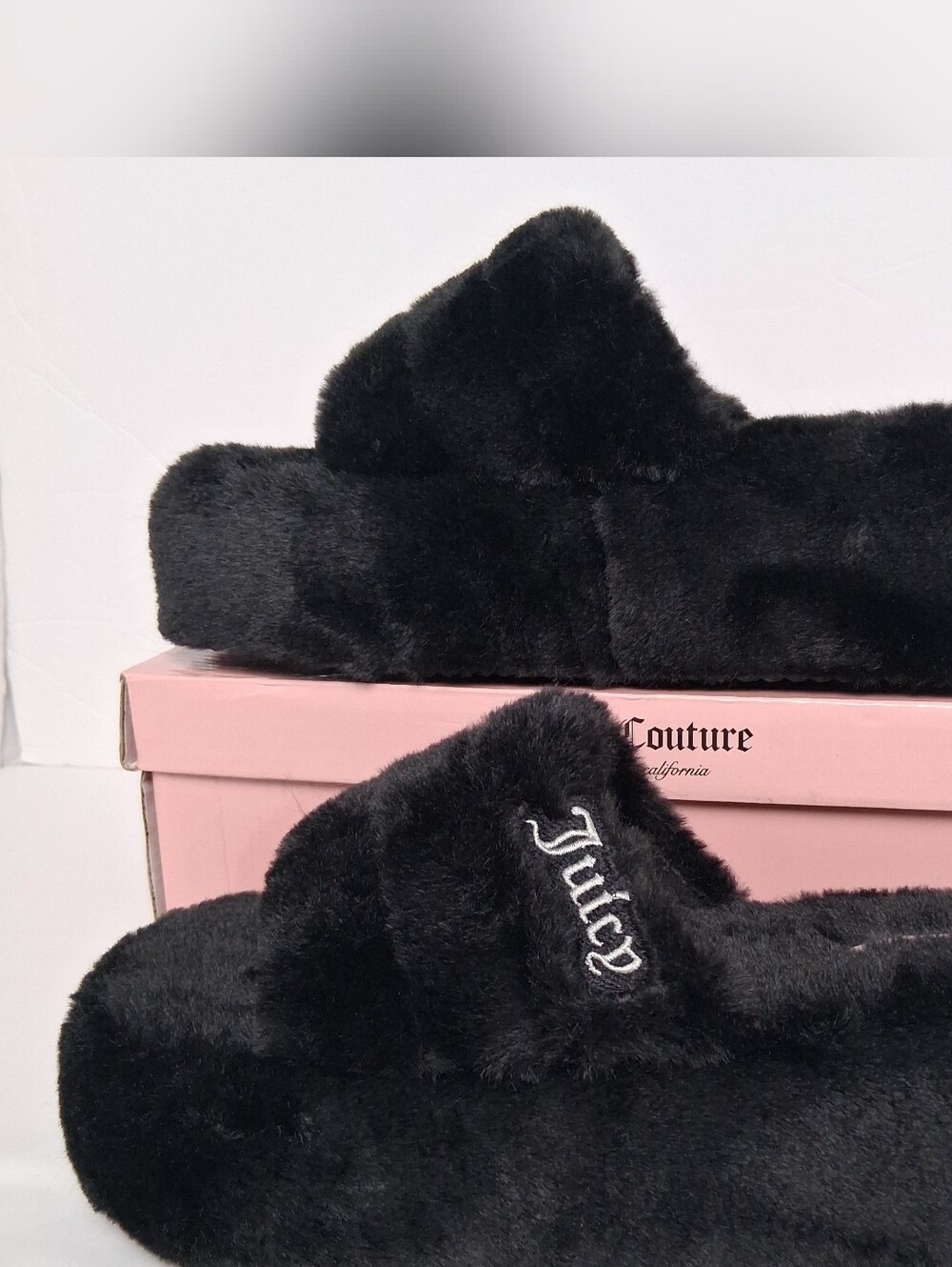 Juicy Couture Faux Fur Platform Slippers WJ03891W Size 10 Indoor/outdoor Chunky